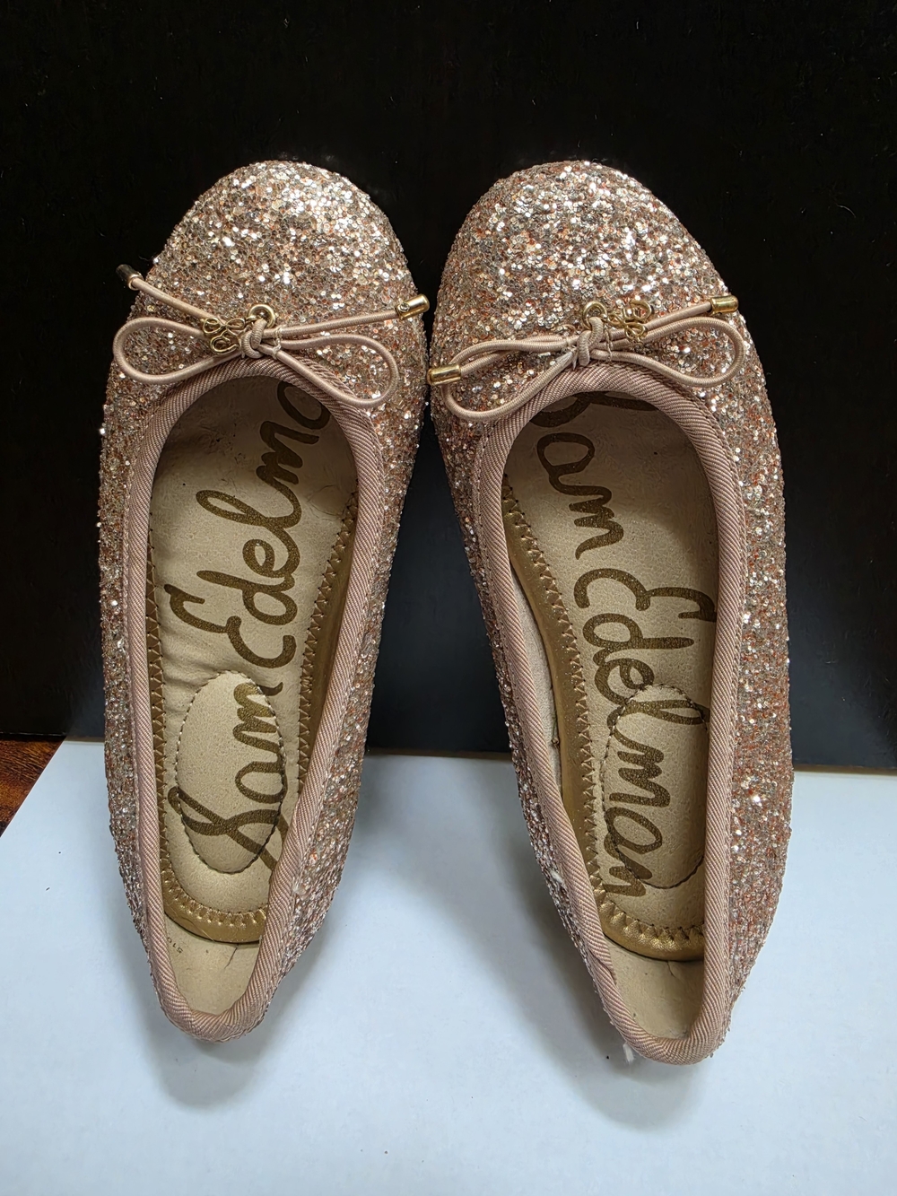 Sam Edelman Glitter Bow Ballet Flats in Rose Gold